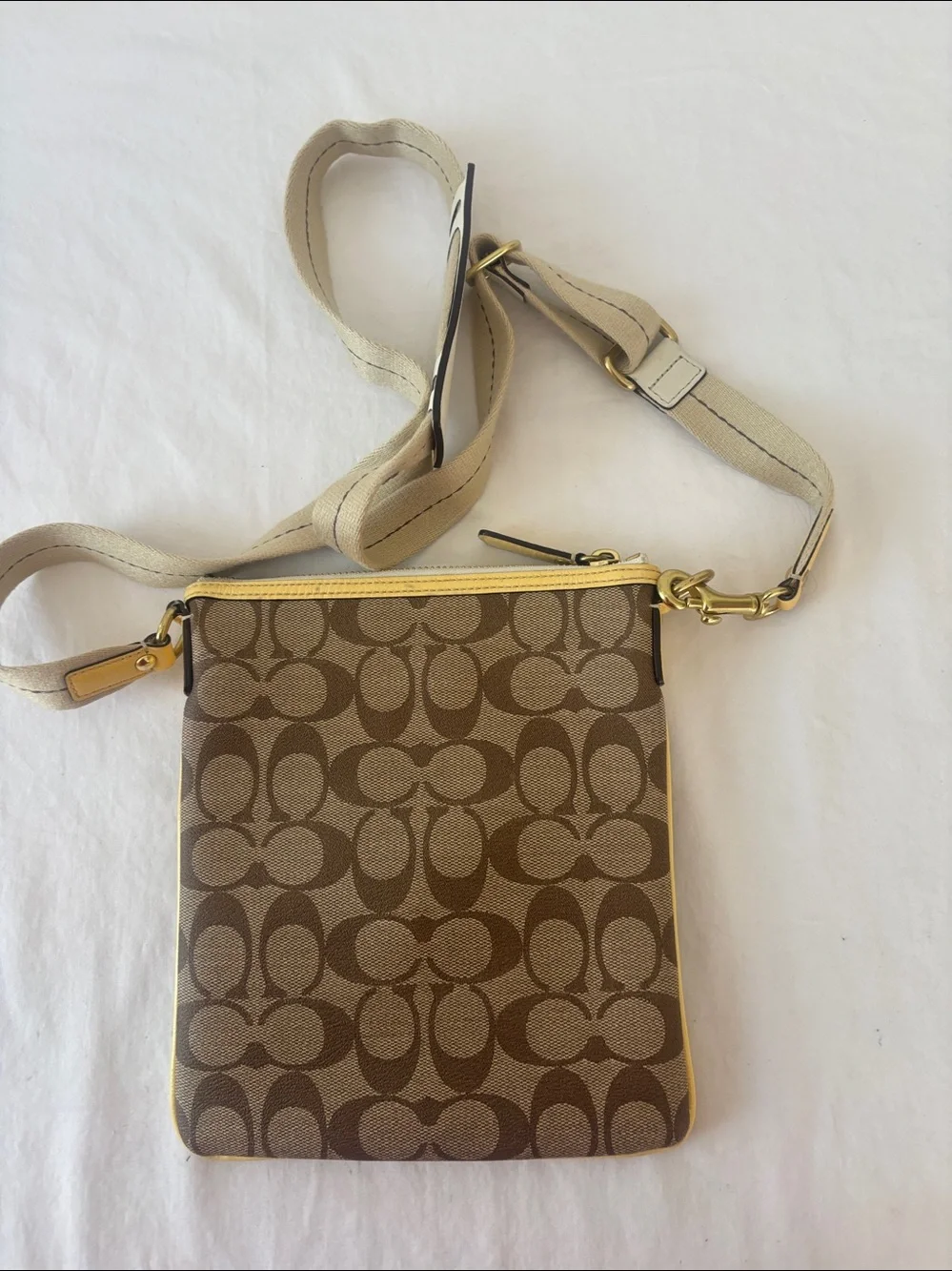 Coach Brown & Cream Crossbody with Yellow Trim Y2K Style